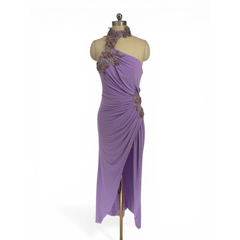 NWT Ieena‎ for Mac Duggal 2227 Lilac Lavender One-Shoulder Beaded Gown Sz 2 - Picture 4 of 12